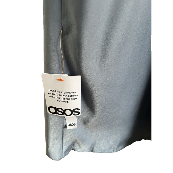 ASOS Satin Drape Maxi Dress Asymmetric Exaggerated Sleeve Dusky Blue Sz 8 - Picture 8 of 10